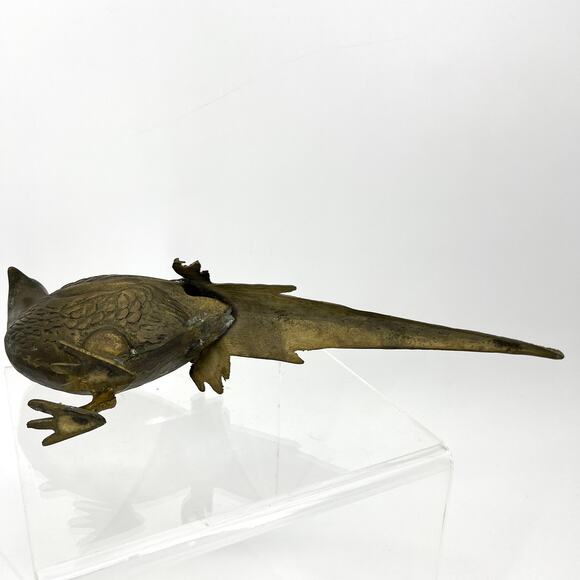 Vintage Brass Pheasant Figurine MCM Decor Collectible 13" Length - Picture 5 of 8